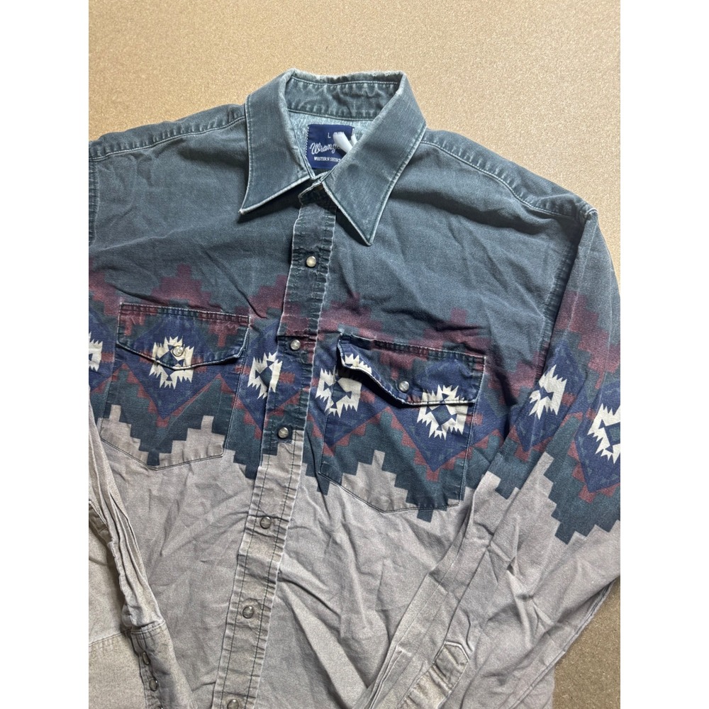 Wrangler Western Shirt Mens L Aztec Print peral snap Cowboy Rodeo VTG RETRO